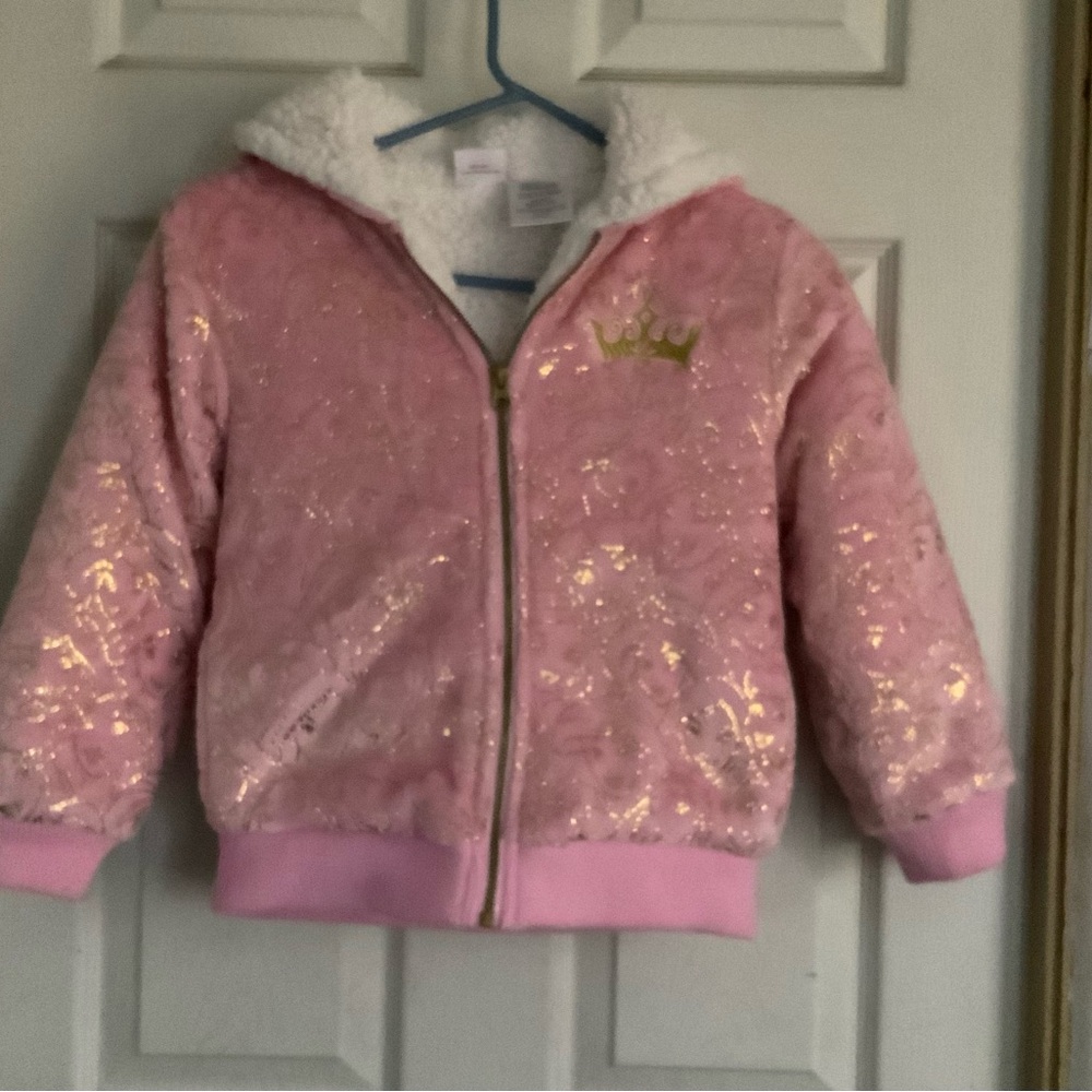 Disney princess girls hooded jacket, Sherpa lined, size 7